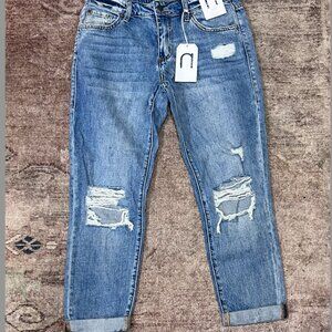 Nature Denim Los Angeles Distressed 100% Cotton Cuffed Boyfriend Jeans 9/28 NWT!